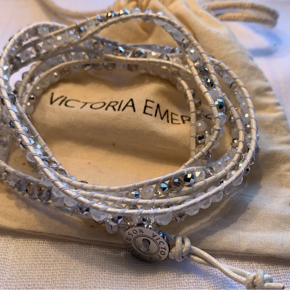Victoria Emerson Vegan Bracelet Genuine Crystals and Beads on Waxed White Cord - Picture 5 of 5